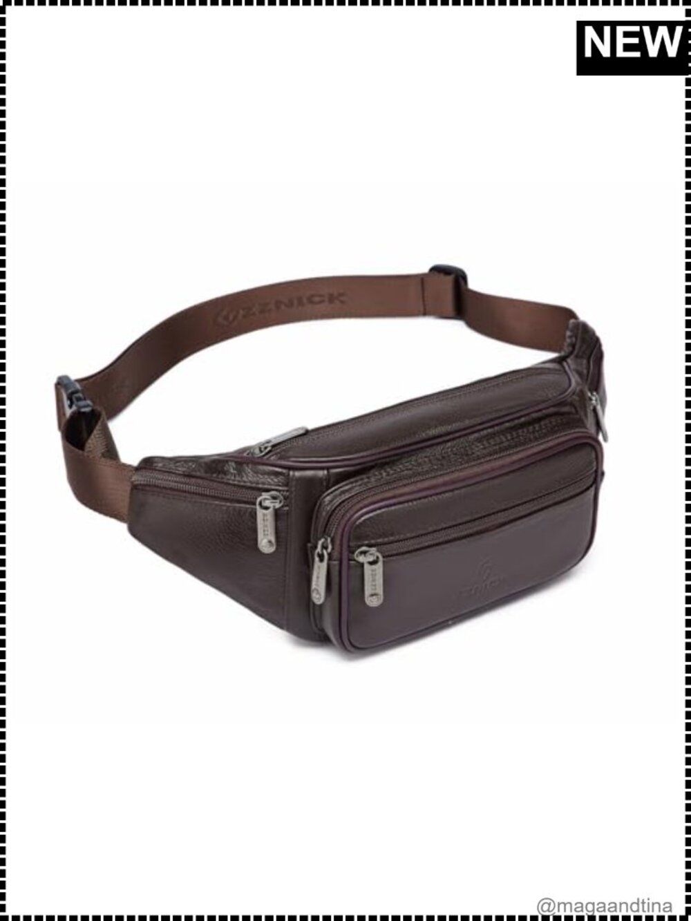 Genuine Leather Fanny Pack Waist Bag with Adjustable Belt, Multiple Pockets